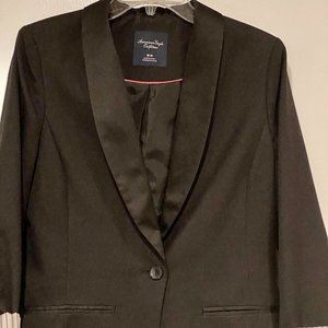 AE Black Blazer with Striped Cuffs, Sized Medium